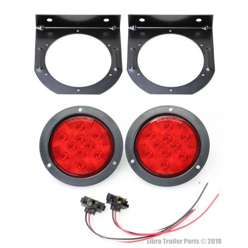 (2) Red 10 LED 4" Round Trailer Truck Tail Light Surface Mounting Bracket