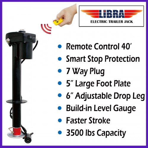 3500lbs Trailer/RV Electric Power Tongue Jack with Remote Control & 7
