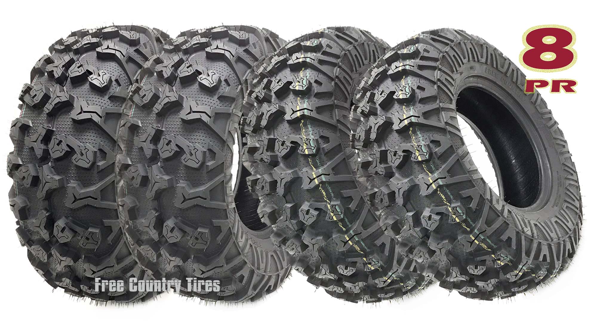 Set 4 Premium Free Country ATV/UTV Tires 25x812 & 25x1012 8PR Side