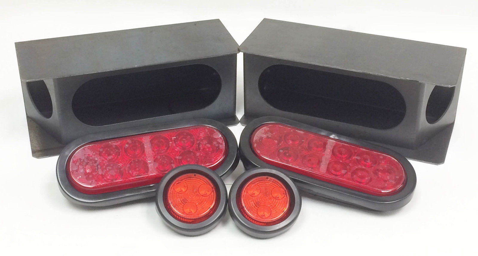 2 steel trailer angled light boxes w/ 6" red oval & 2" Round LED lights